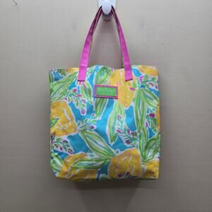 Lilly Pulitzer for Estee Lauder Lemon Print Beach Bag Shopping Tote Multicolor